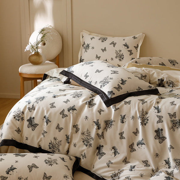 Black & White Butterfly French Ruffle Bedding Bundle