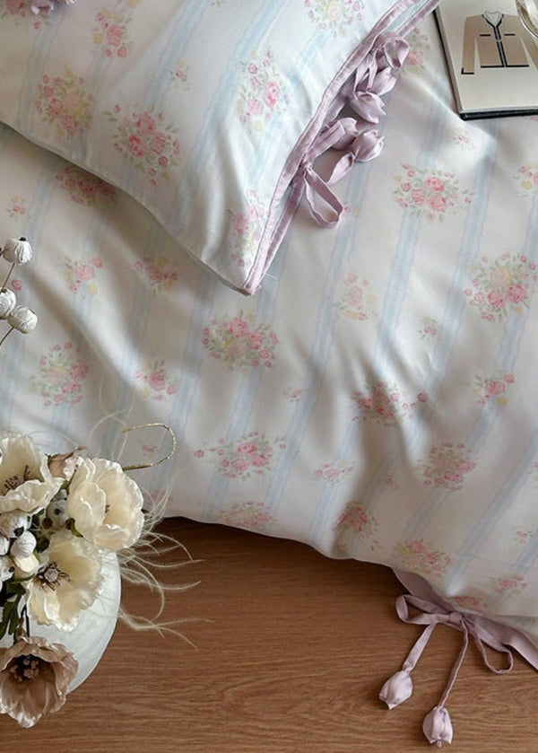 Bianca Floral Ribbon Tied TENCEL™ Bedding Set / Ivory Blue