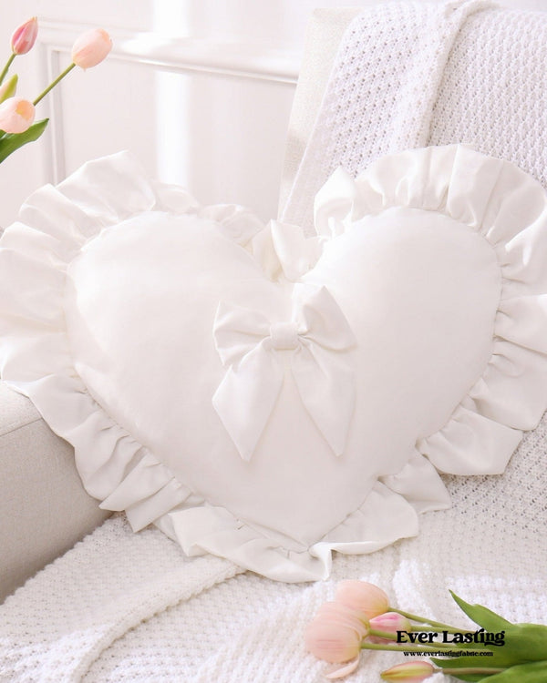Bow Ruffled Heart-Shaped Pillow