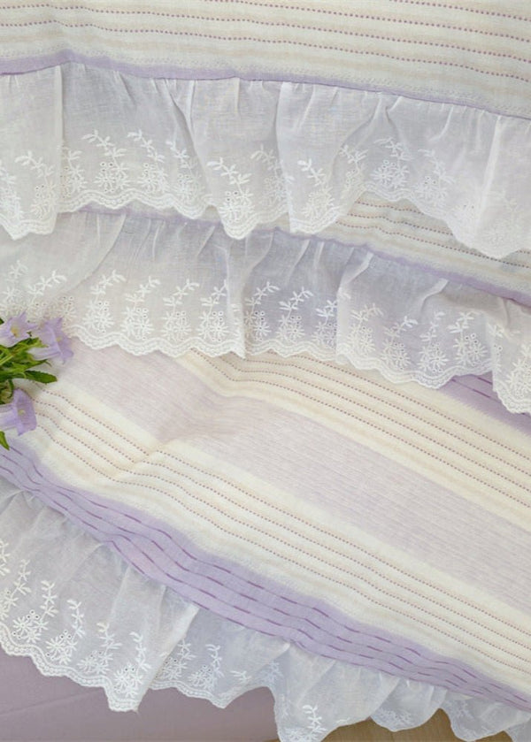 Cecilia Lace Ruffle Double Gauze Striped Bedding Set / Pink