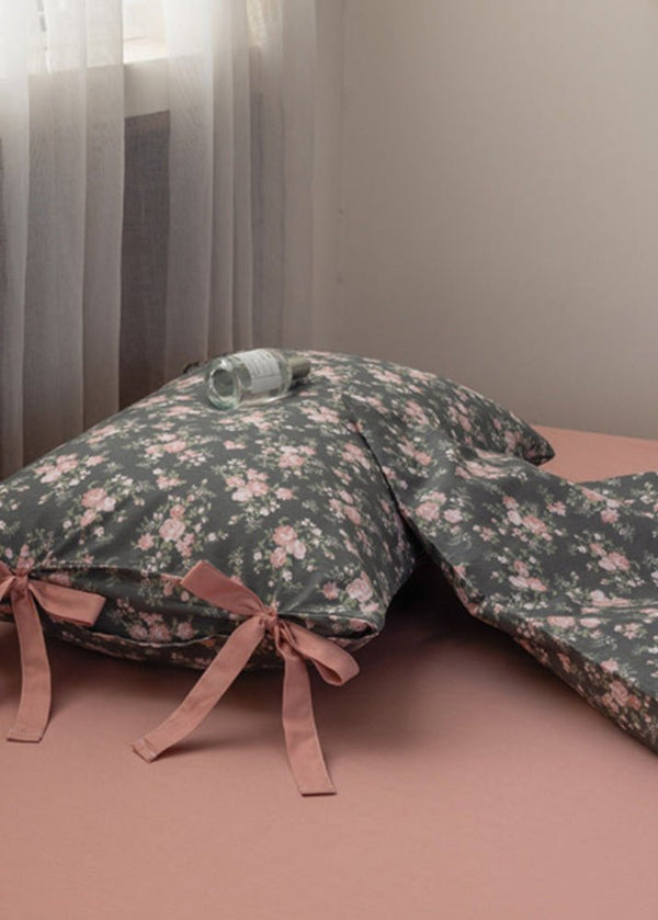 Celia Cottage Ribbon Bow Tie Floral Bedding Set / Blue