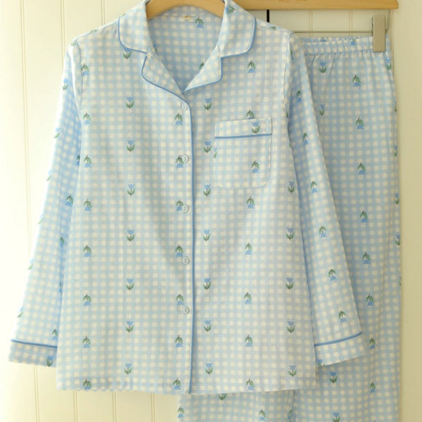 Clara Tulip Gingham Pajama Set / Sky Blue
