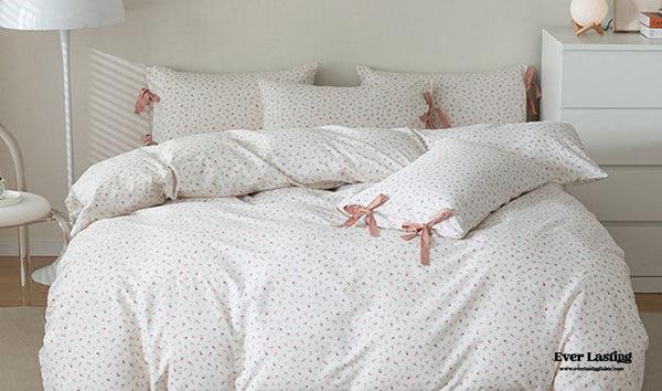 Cottage Ribbon Bow Tie Floral Bedding Set / Rose Blue