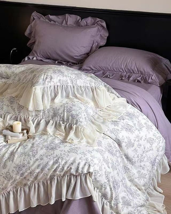 Daisy Purple Floral Ruffle Bedding Bundle
