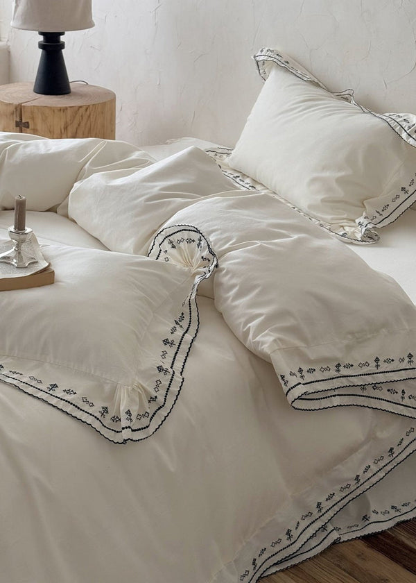 Eden French Embroidered Bedding Set / White