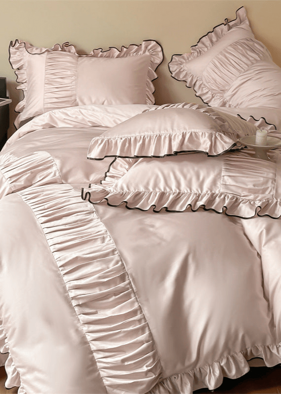 French Pleated Ruffle Bedding Set / Cream