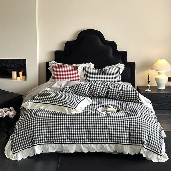 Hazel Vintage Gingham Ruffle Bedding Set / Red