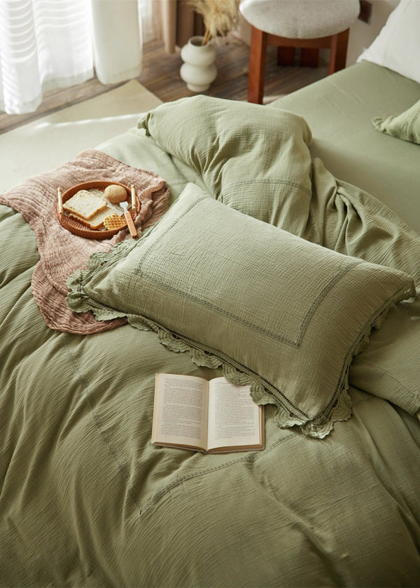 Isadora Lace Ruffle Double Gauze Bedding Set / Brown