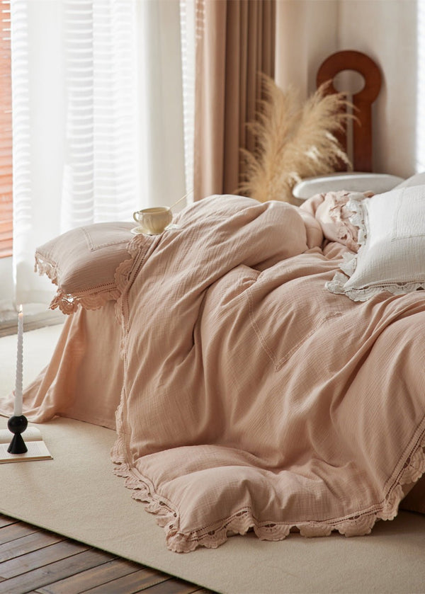 Isadora Lace Ruffle Double Gauze Bedding Set / Purple