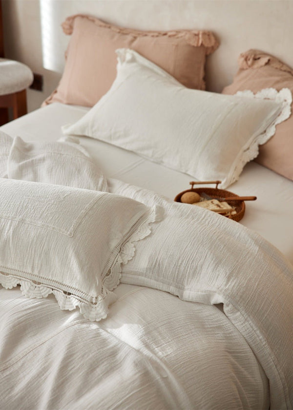 Isadora Lace Ruffle Double Gauze Bedding Set / Green