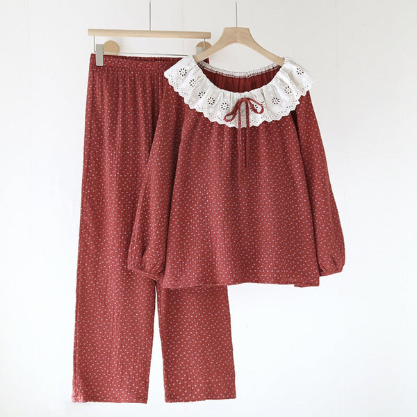 Ivy Red Floral Ruffled Pajama Set / Pullover