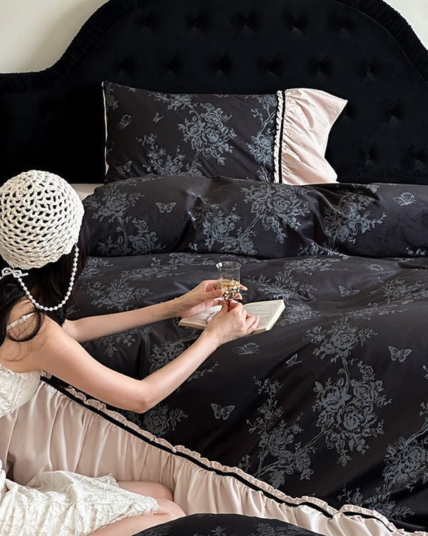 Jacquard Gilded Velvet Ruffled Bedding Bundle