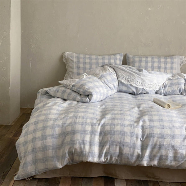 June Lace Double Gauze Gingham Bedding Set / Red