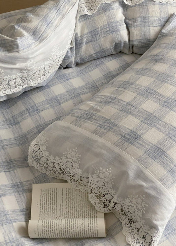 June Lace Double Gauze Gingham Bedding Set / Khaki