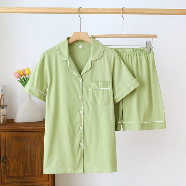 Key Lime Cotton Short Sleeves and Shorts Pajama Set / Green (Final Sale)