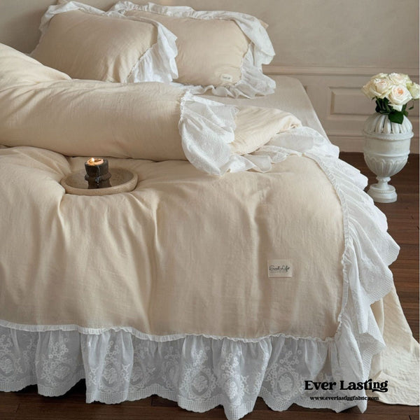 Macaroon French Lace Ruffled Bedding Set / Purple