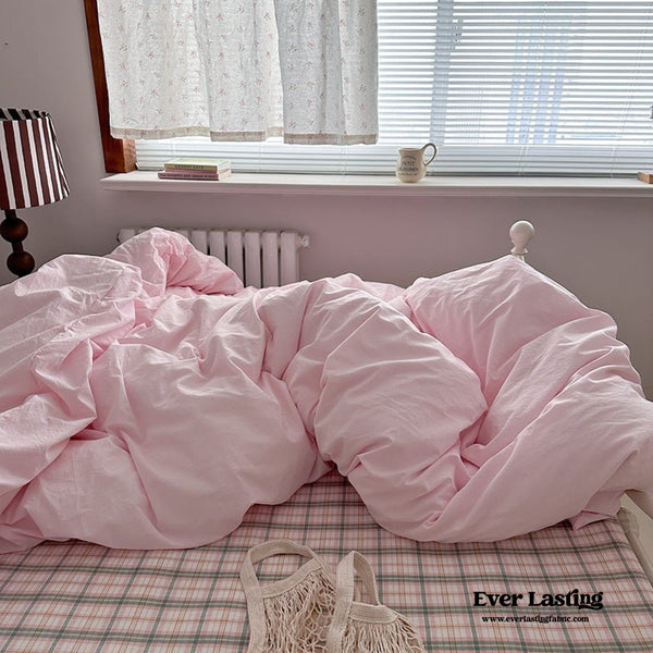 Maisie Soft Pink Plaid Bedding Set