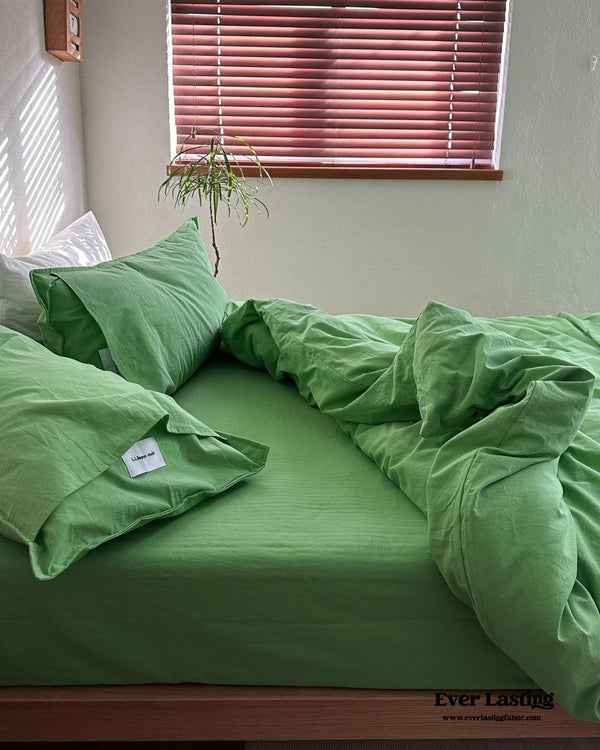 Maximalist Green Solid Color Cotton Bedding Set