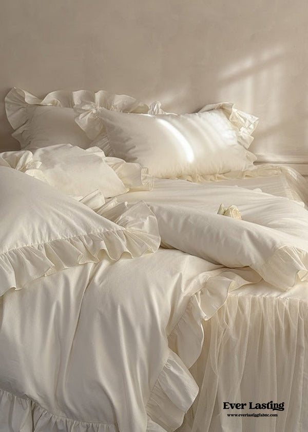 Mila Lace Ruffle Pastel Bedding Set / White