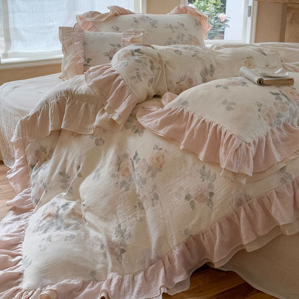 Millie Lace Ruffle Floral Bedding Set / Blue