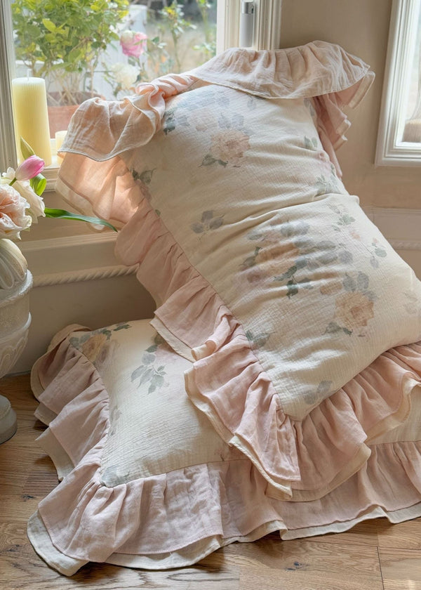 Millie Lace Ruffle Floral Bedding Set / Beige