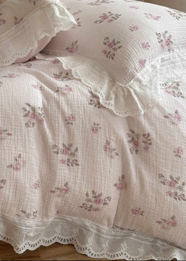 Odette French Floral Lace Ruffle Bedding Set / Purple