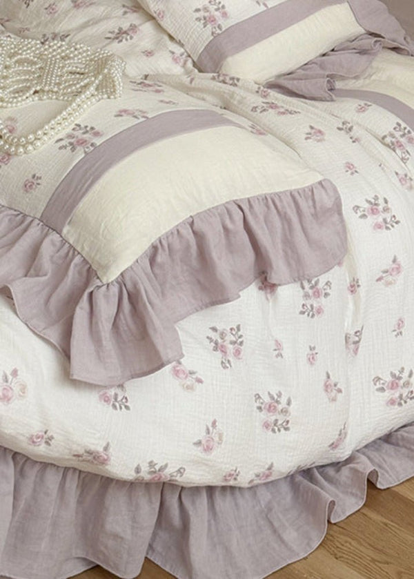Odette French Floral Lace Ruffle Bedding Set / Pink