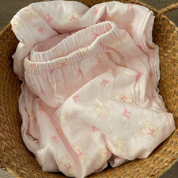 Pink Cat Bow Lounge Pajama Pants