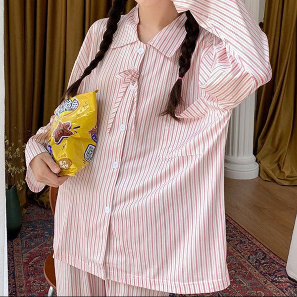 Pink Striped Long-Sleeve and Pants Pajama Set