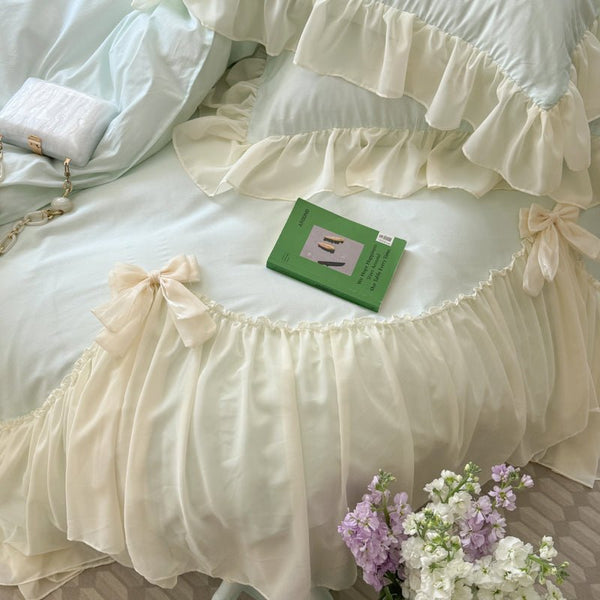 Ribbon Bow Airy Lace Bedding Set / Blue