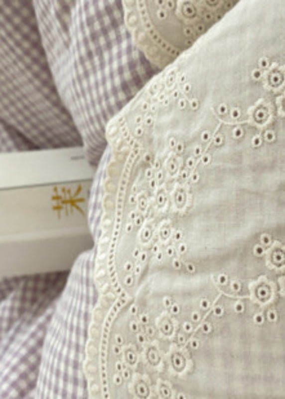 Sophia Gingham Lace Washed Cotton Bedding Set / Light Green