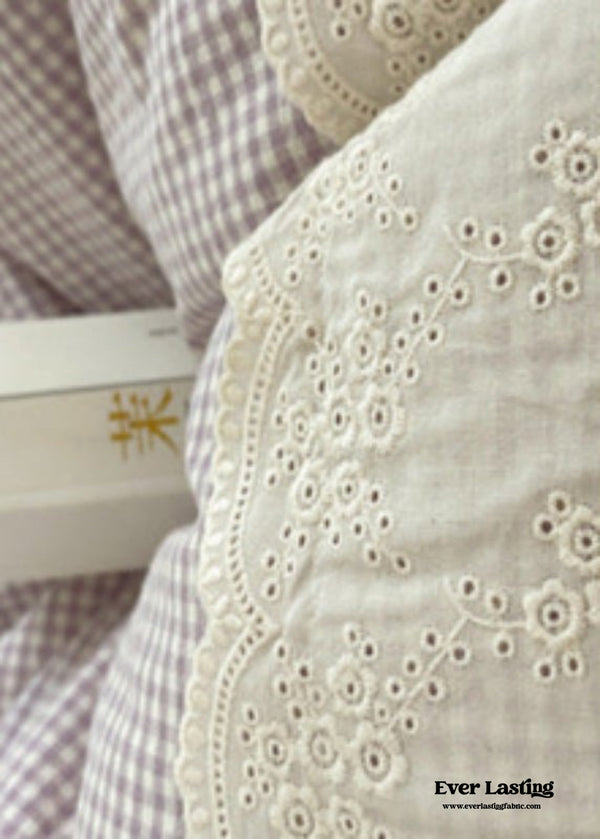 Sophia Gingham Lace Washed Cotton Bedding Set / Gray