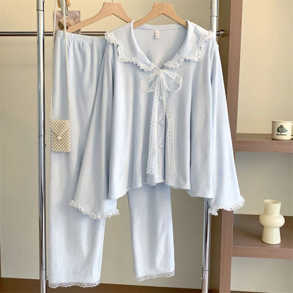 Velvet Coquette Lace Pajama Set / Blue (Final Sale)