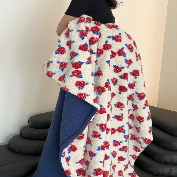 Vintage Cozy Coral Fleece Blanket / Khaki Floral