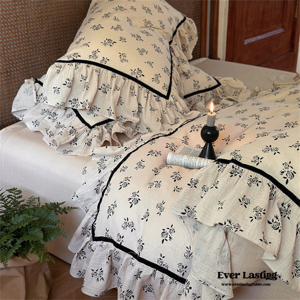 Vintage Inspired Black Lace Floral Bedding Set